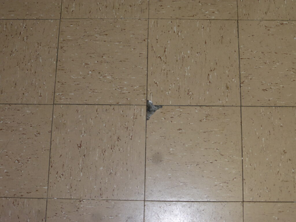 Floor tiles that could contain asbestos, found during a home inspection