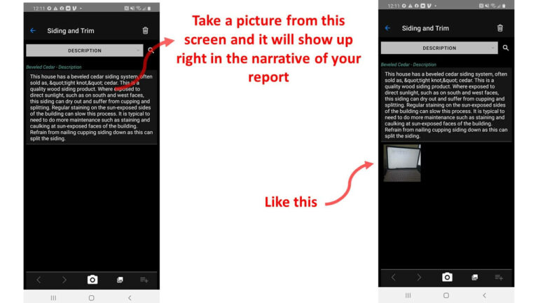 A screenshot from a Samsung using ScribeWare Home Inspection Software describing an image.