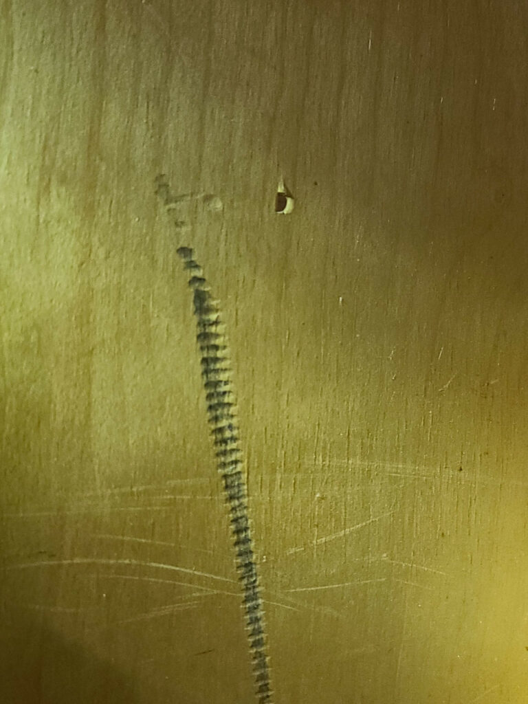 A mark in the wood that would be included in a ScribeWare Inspection Report