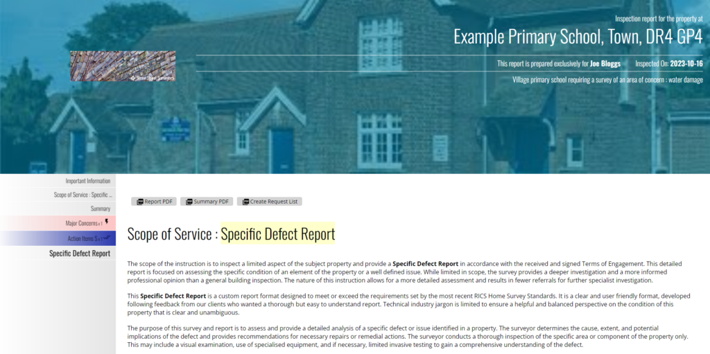 A screenshot of a ScribeWare UK Residential Survey Inspection Report