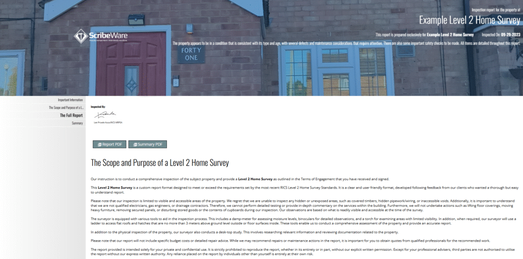 Level 2 Home Survey report example