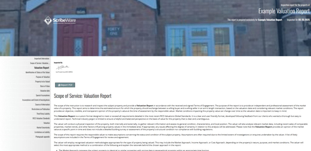 Valuation Survery Report example